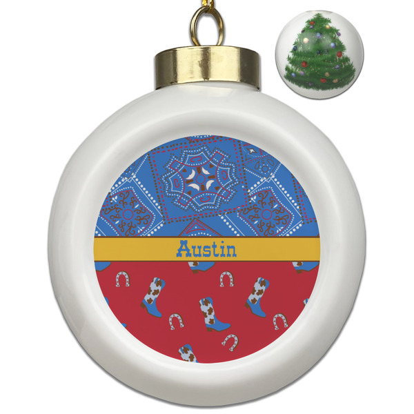 Custom Cowboy Ceramic Ball Ornament - Christmas Tree (Personalized)