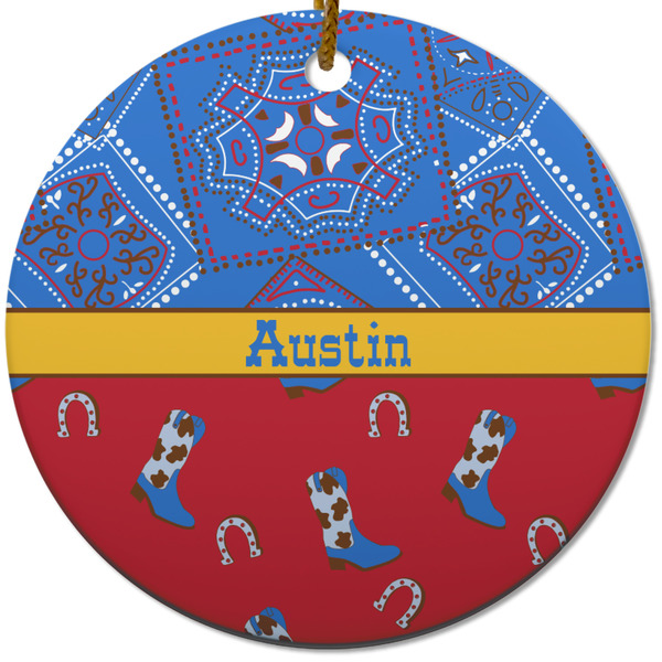 Cowboy Ceramic Flat Ornament - Circle (Front)