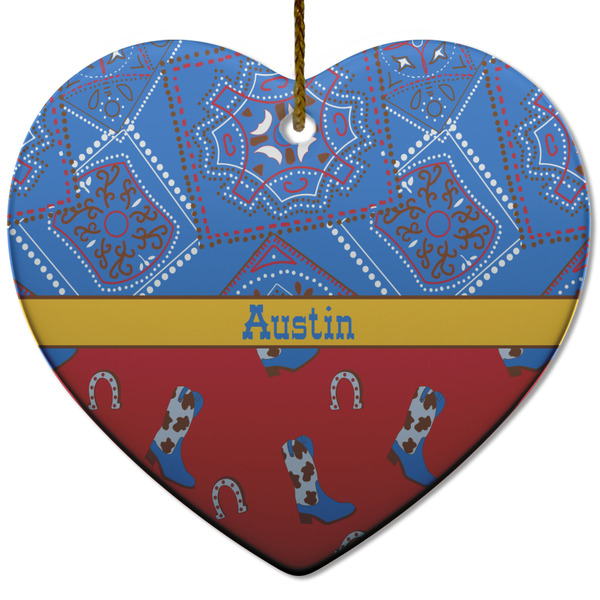 Cowboy Ceramic Flat Ornament - Heart (Front)