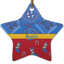 Cowboy Star Ceramic Ornament w/ Name or Text