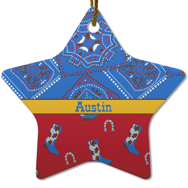 Custom Cowboy Star Ceramic Ornament w/ Name or Text