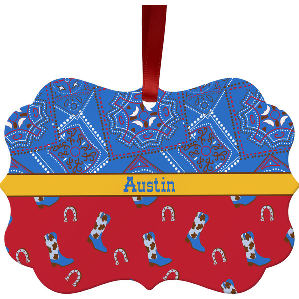 Custom Cowboy Metal Frame Ornament - Double Sided w/ Name or Text