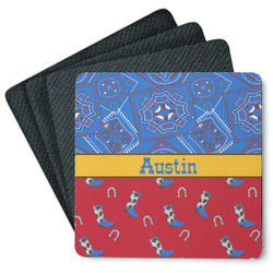 Cowboy Square Rubber Backed Coasters - Set of 4 (Personalized)