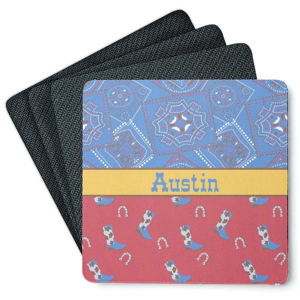 Custom Cowboy Square Rubber Backed Coasters - Set of 4 (Personalized)