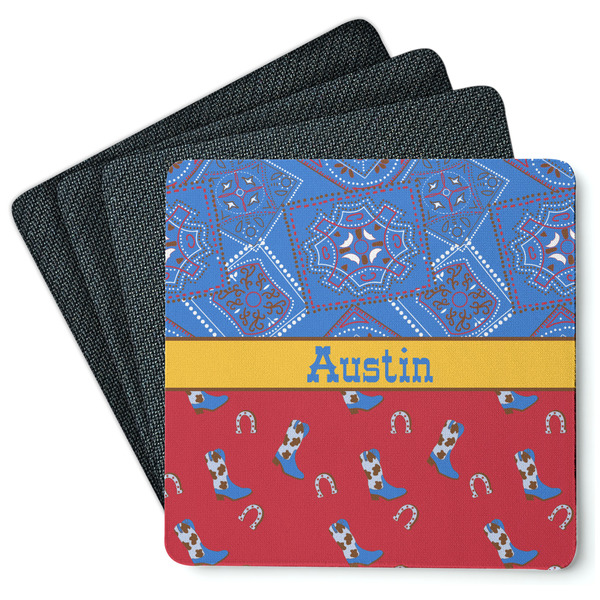 Custom Cowboy Square Rubber Backed Coasters - Set of 4 (Personalized)