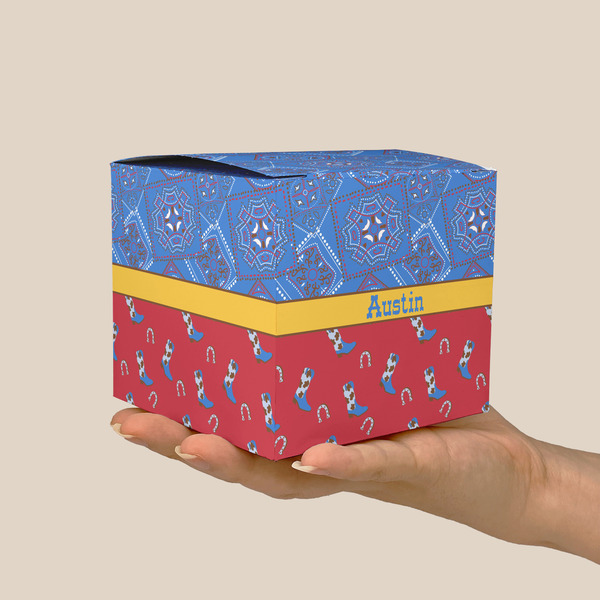 Cowboy Cube Favor Gift Box - On Hand - Scale View