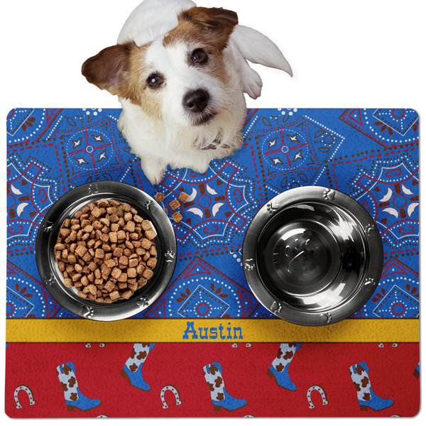 Custom Cowboy Dog Food Mat - Medium w/ Name or Text