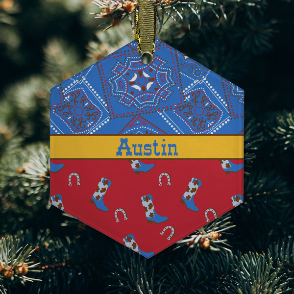 Cowboy Frosted Glass Ornament - Hexagon (Lifestyle)