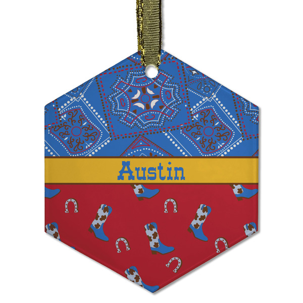 Cowboy Frosted Glass Ornament - Hexagon