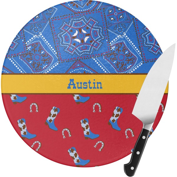 Custom Cowboy Round Glass Cutting Board - Medium (Personalized)