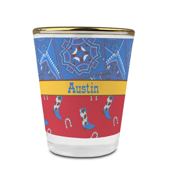 Custom Cowboy Glass Shot Glass - 1.5 oz - with Gold Rim - Set of 4 (Personalized)