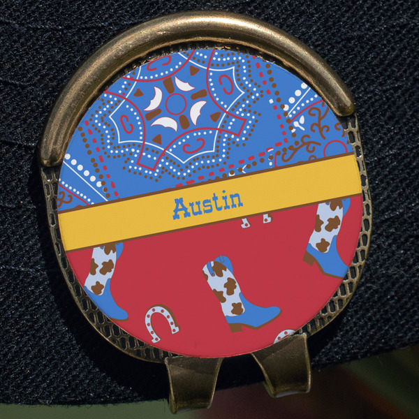 Cowboy Golf Ball Marker Hat Clip - Gold - Close Up