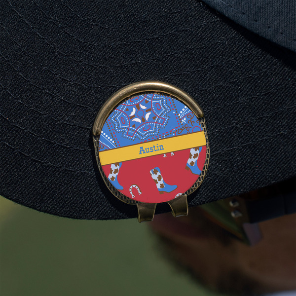 Cowboy Golf Ball Marker Hat Clip - Gold - On Hat
