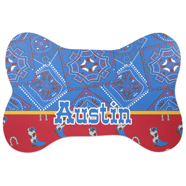 Custom Cowboy Bone Shaped Dog Food Mat (Large) (Personalized)