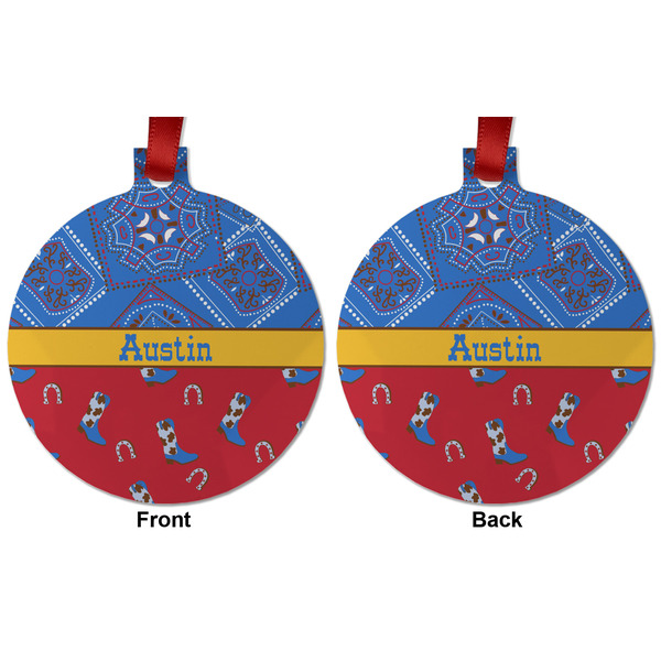 Cowboy Metal Ball Ornament - Front and Back