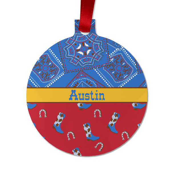 Custom Cowboy Metal Ball Ornament - Double Sided w/ Name or Text