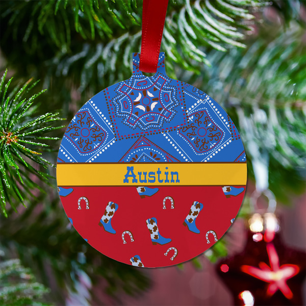 Cowboy Metal Ball Ornament - Lifestyle