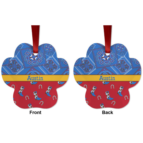 Cowboy Metal Paw Ornament - Front and Back
