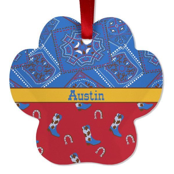Custom Cowboy Metal Paw Ornament - Double Sided w/ Name or Text