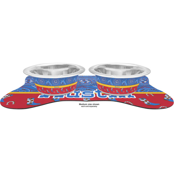 Cowboy Metal Pet Bowls - On Dog Bone Shaped Mat