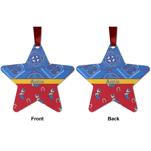 Cowboy Metal Star Ornament - Front and Back