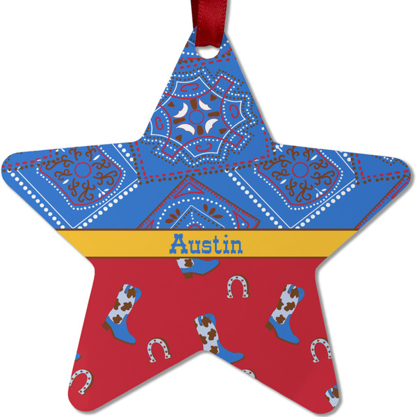 Custom Cowboy Metal Star Ornament - Double Sided w/ Name or Text