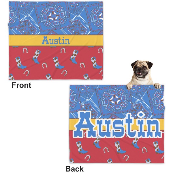 Cowboy Microfleece Dog Blanket - Large- Front & Back