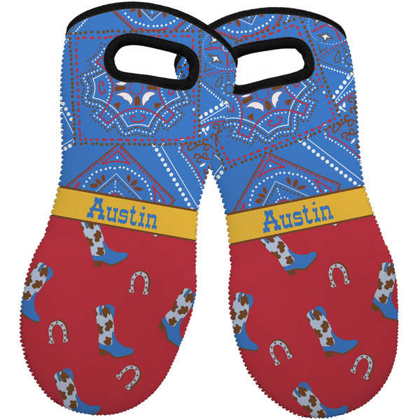 Custom Cowboy Neoprene Oven Mitts - Set of 2 w/ Name or Text
