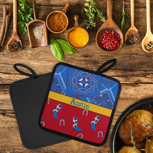 Cowboy Neoprene Pot Holder - Set of 2  LIFESTYLE (Flatlay)