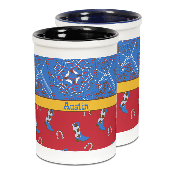 Custom Cowboy Ceramic Pencil Holder - Large