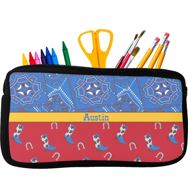 Custom Cowboy Neoprene Pencil Case - Small w/ Name or Text