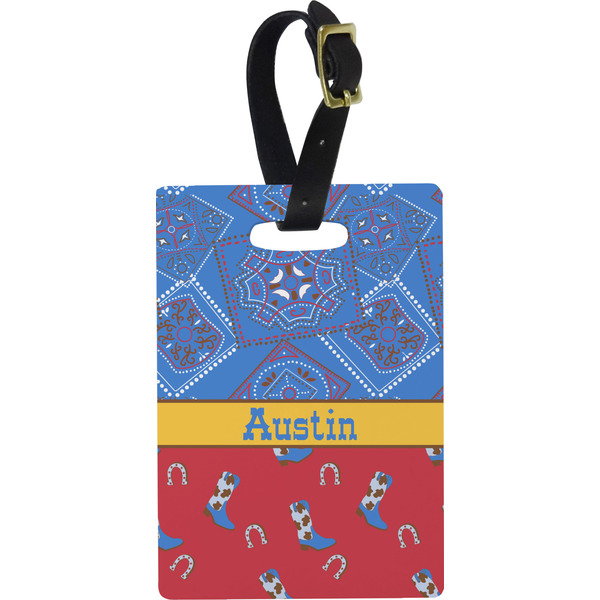 Custom Cowboy Plastic Luggage Tag - Rectangular w/ Name or Text