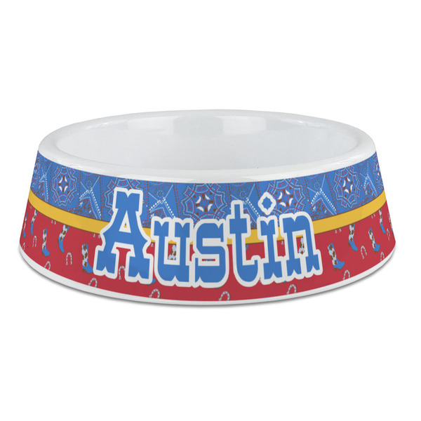 Custom Cowboy Plastic Dog Bowl - Large (Personalized)