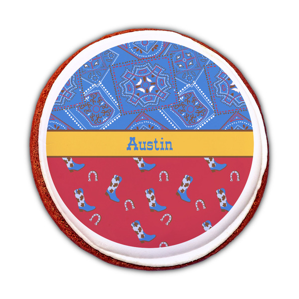 Cowboy Printed Icing Circle - Medium - On Cookie