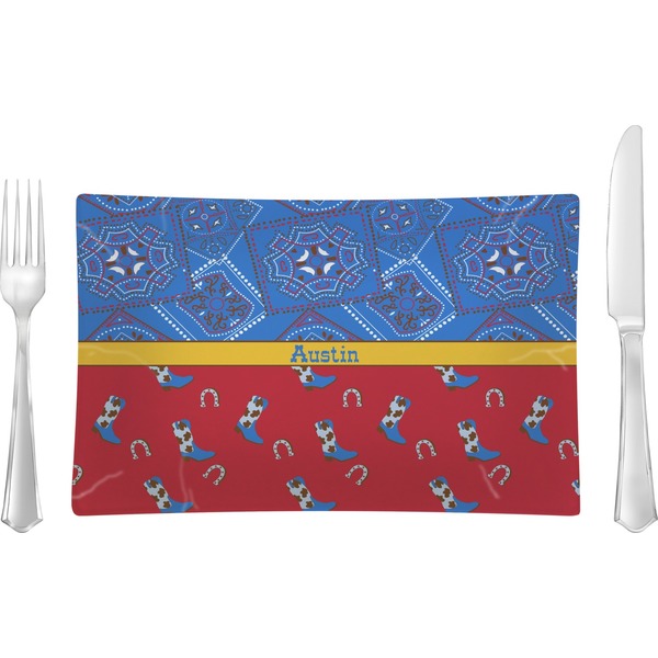 Custom Cowboy Rectangular Glass Lunch / Dinner Plate - Single or Set (Personalized)