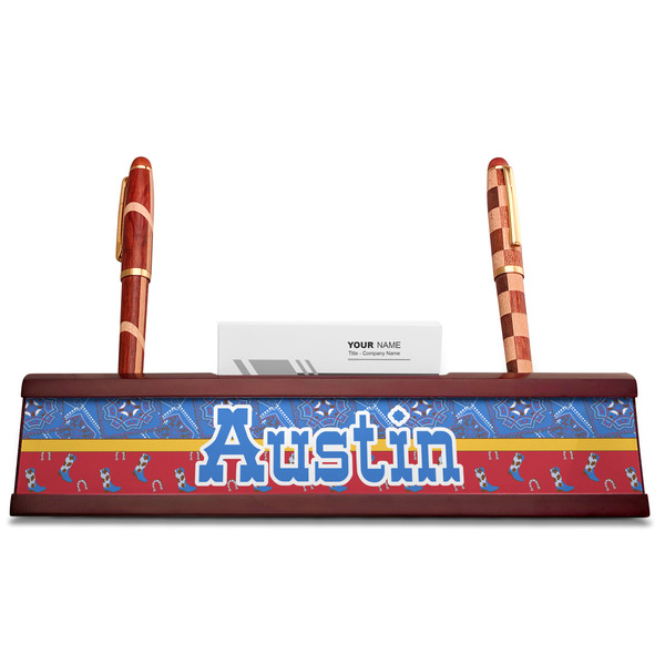 Cowboy Red Mahogany Nameplates with Business Card Holder - Straight