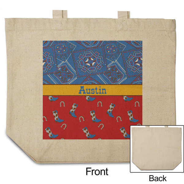 Cowboy Reusable Cotton Grocery Bag - Front & Back View