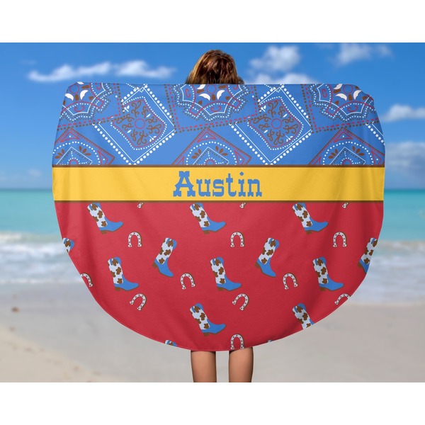 Cowboy Round Beach Towel - In Use