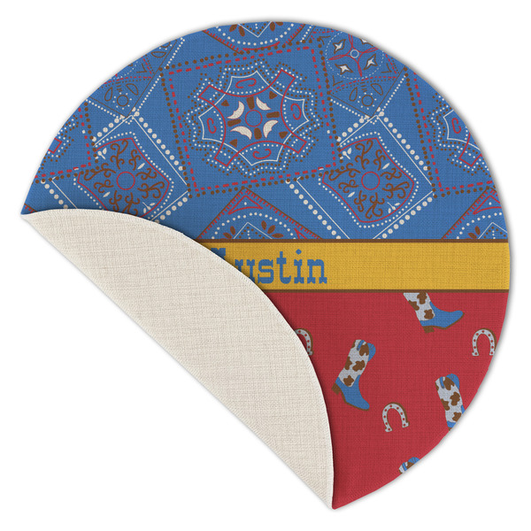 Cowboy Round Linen Placemats - Front (folded corner single sided)