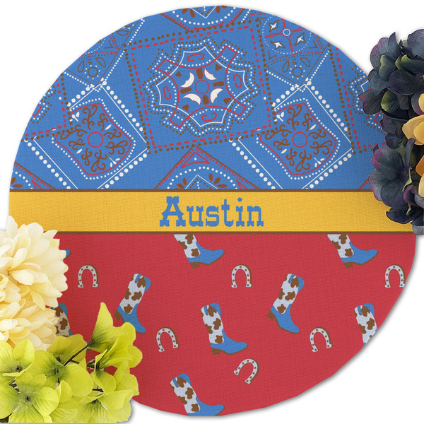 Cowboy Round Linen Placemats - Front (w flowers)