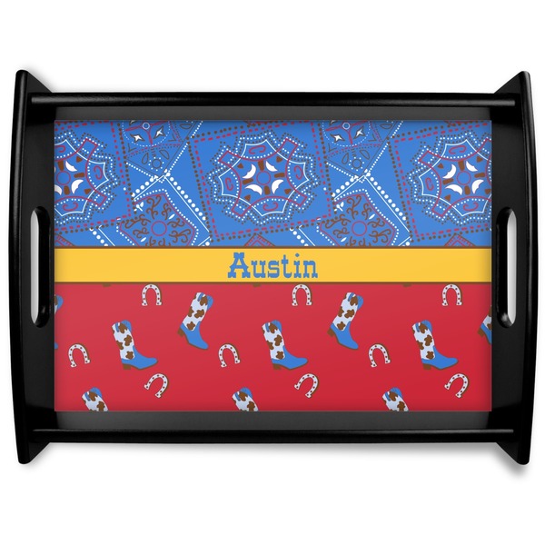 Custom Cowboy Black Wooden Tray - Large (Personalized)