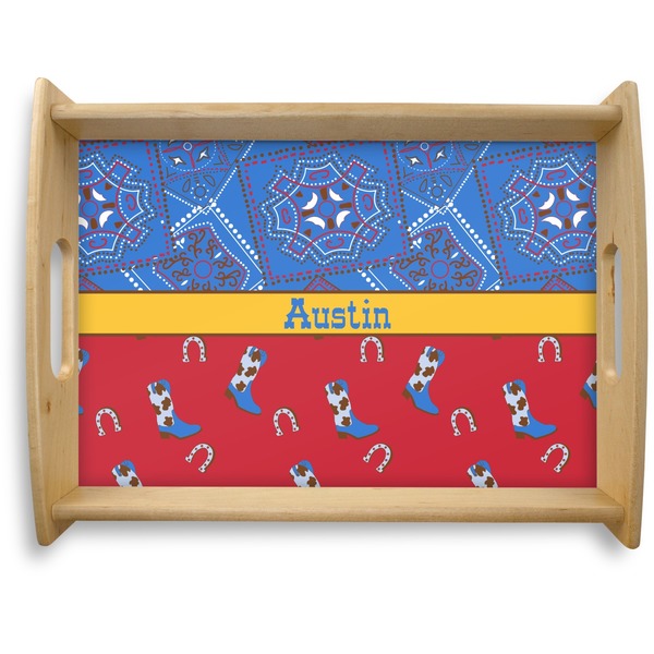 Custom Cowboy Natural Wooden Tray - Large (Personalized)