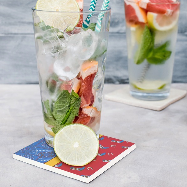 Cowboy Set of 4 Stone Coasters - In Context View