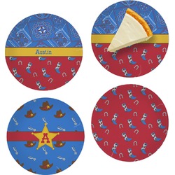 Cowboy Set of 4 Glass Appetizer / Dessert Plate 8" (Personalized)