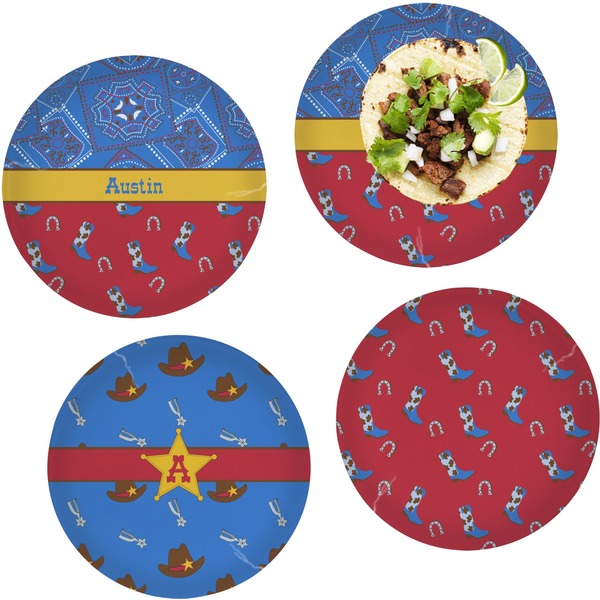 Custom Cowboy Set of 4 Glass Lunch / Dinner Plate 10" (Personalized)