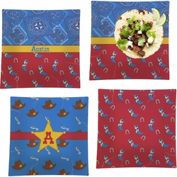 Cowboy Set of 4 Glass Square Lunch / Dinner Plate 9.5" (Personalized)