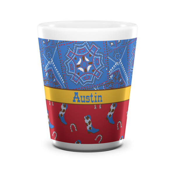 Custom Cowboy Ceramic Shot Glass - 1.5 oz - White - Set of 4 (Personalized)