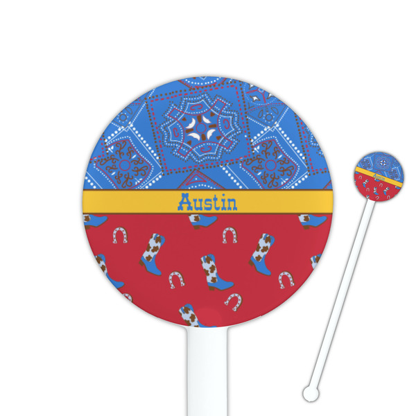 Custom Cowboy 5.5" Round Plastic Stir Sticks - White - Single Sided (Personalized)