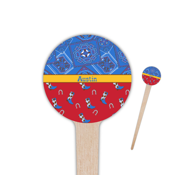 Custom Cowboy 4" Round Wooden Food Picks - Single Sided (Personalized)