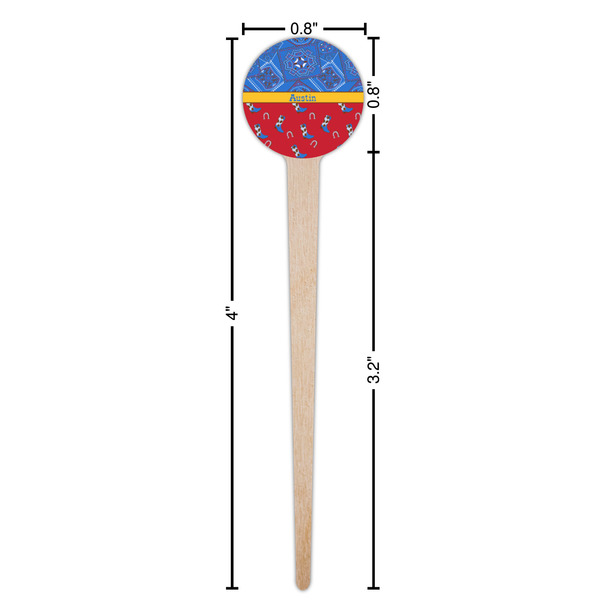 Cowboy Wooden 4" Food Pick - Round - Dimensions